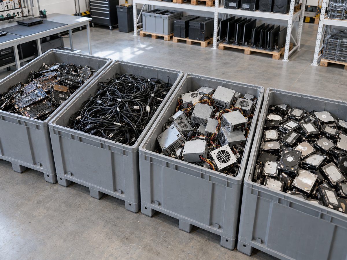 Gesorteerde e-waste in containers