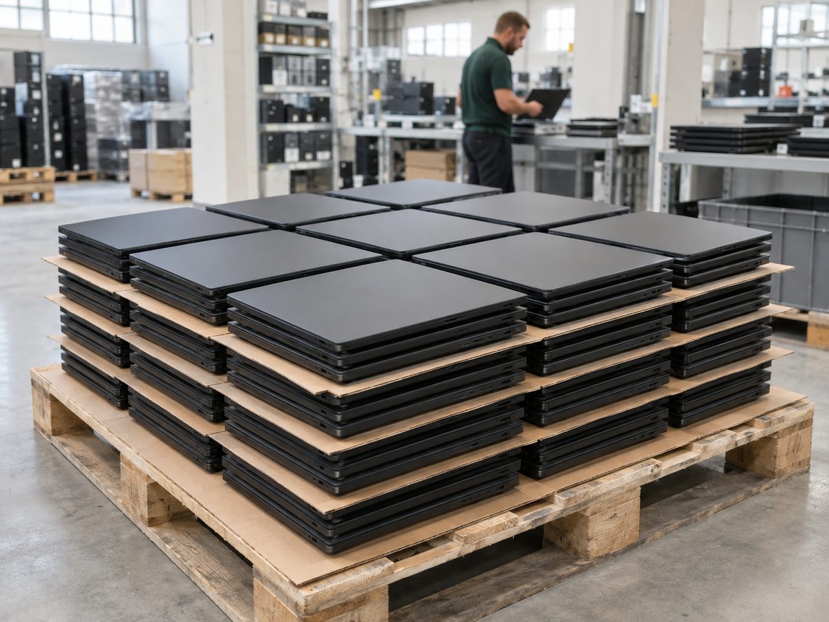 Refurbished laptops op een pallet